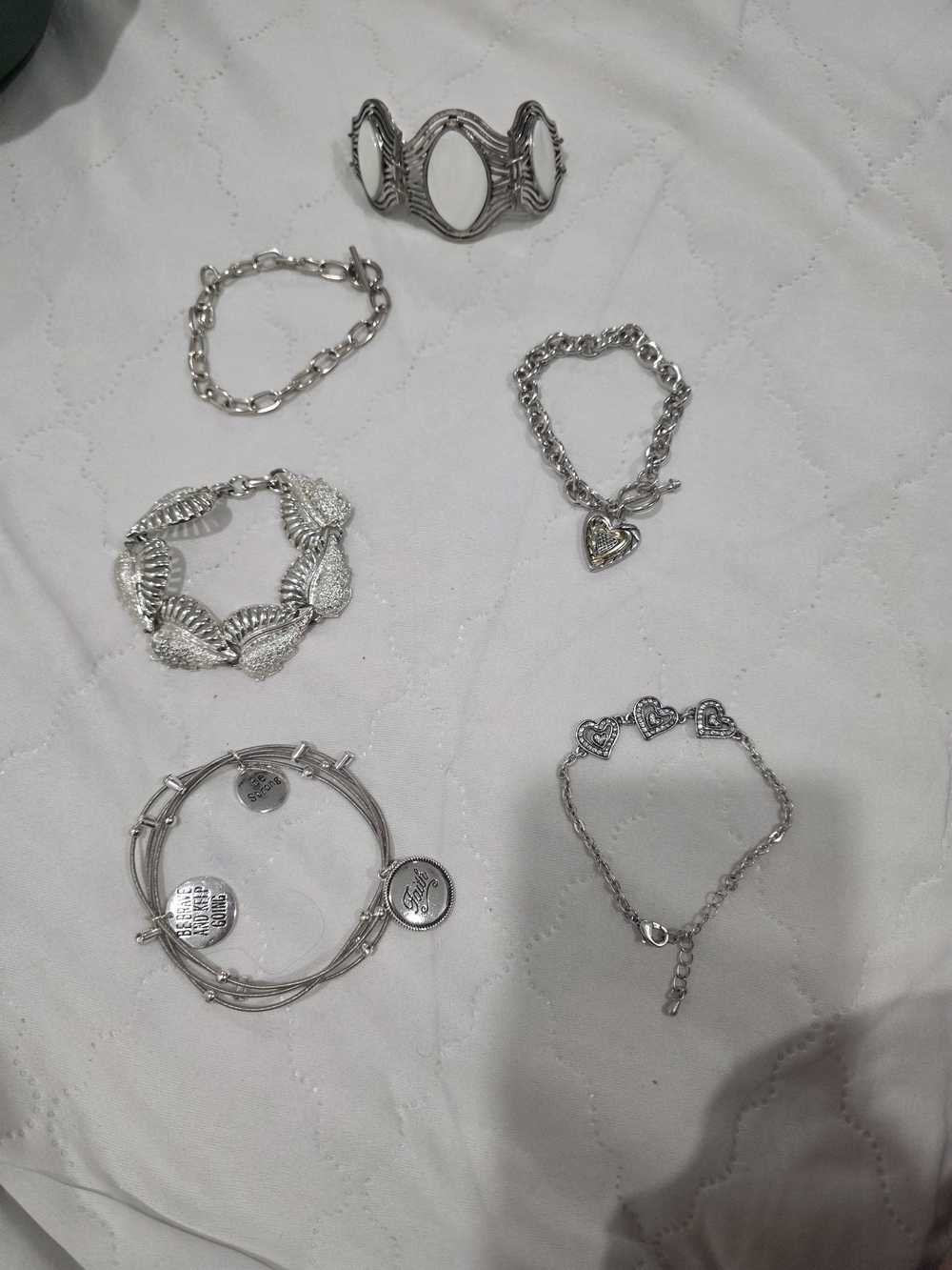 Silver Heart & Link Bracelet Set - Women Jewelry